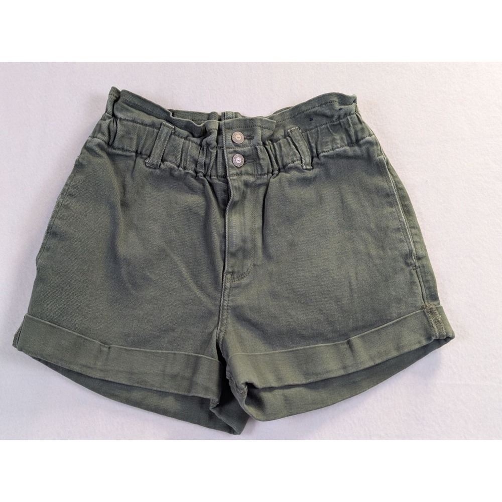 Hollister Womens Mom Shorts Sz 3 W26 Ultra High Rise Olive Green Cotton Blend
